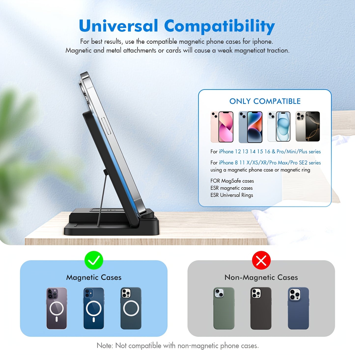 Foldable 3-in-1 Wireless Charger Station, 15W Fast Charging Charger Stand, for iPhone 16 15 14 13 12 11 X 8 Pro Max/Pro/Mini/Plus, for iWatch Ultra10/9/8/7/6/5/4/3/2 SE, for AirPods 3/2/Pro Multiple Devices,zip Ties Alternati