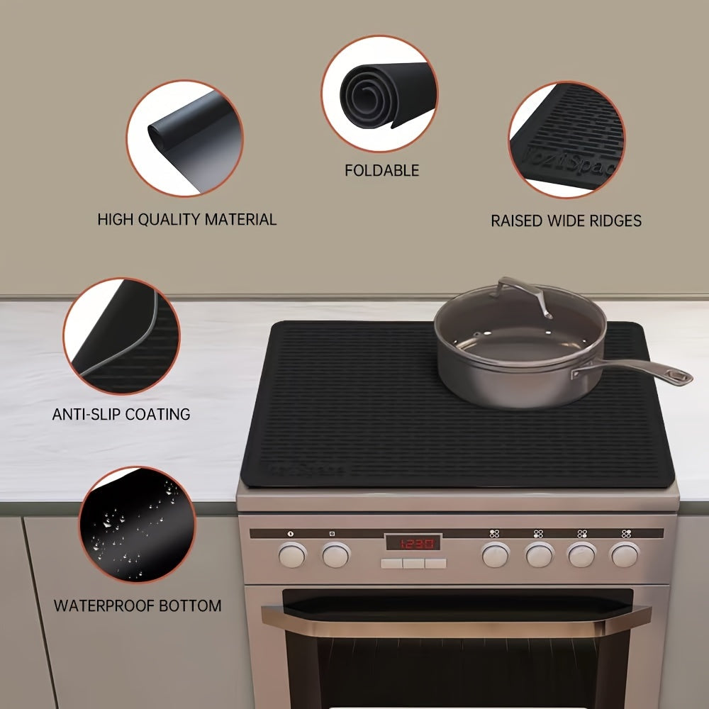 Heat Resistant - Silicone Electric Stove Top Cover Mat - Glass Cooktop Cover - 28"x20"Ceramic Stove top Cover - Flat RV Range Stovetop Protector - Extra Large Silicone Dish Drying Mat - BLACK