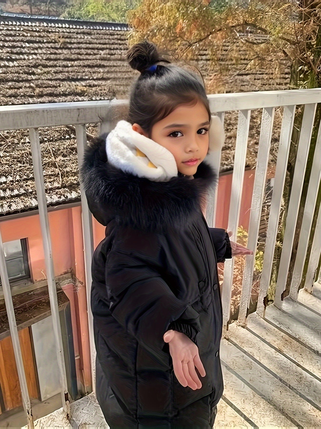 Vibrant Furry Hooded Long Length Snow Coat for Girls - Soft Padded, Stylish, Water-Resistant, and Warm - Perfect for Autumn and Winter Outdoor Play