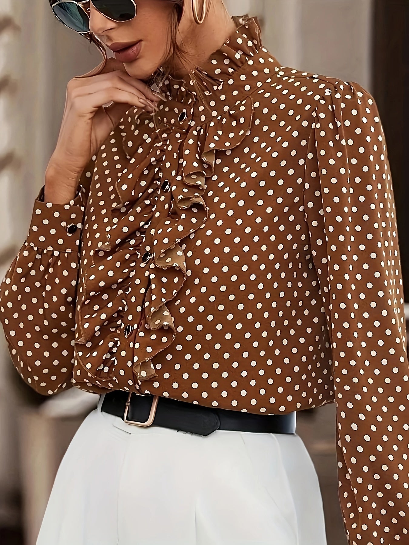 Flirty Polka-dot Ruffle Blouse - Timeless Vintage Style - Long Sleeve For Spring & Fall - Chic Womens Fashion