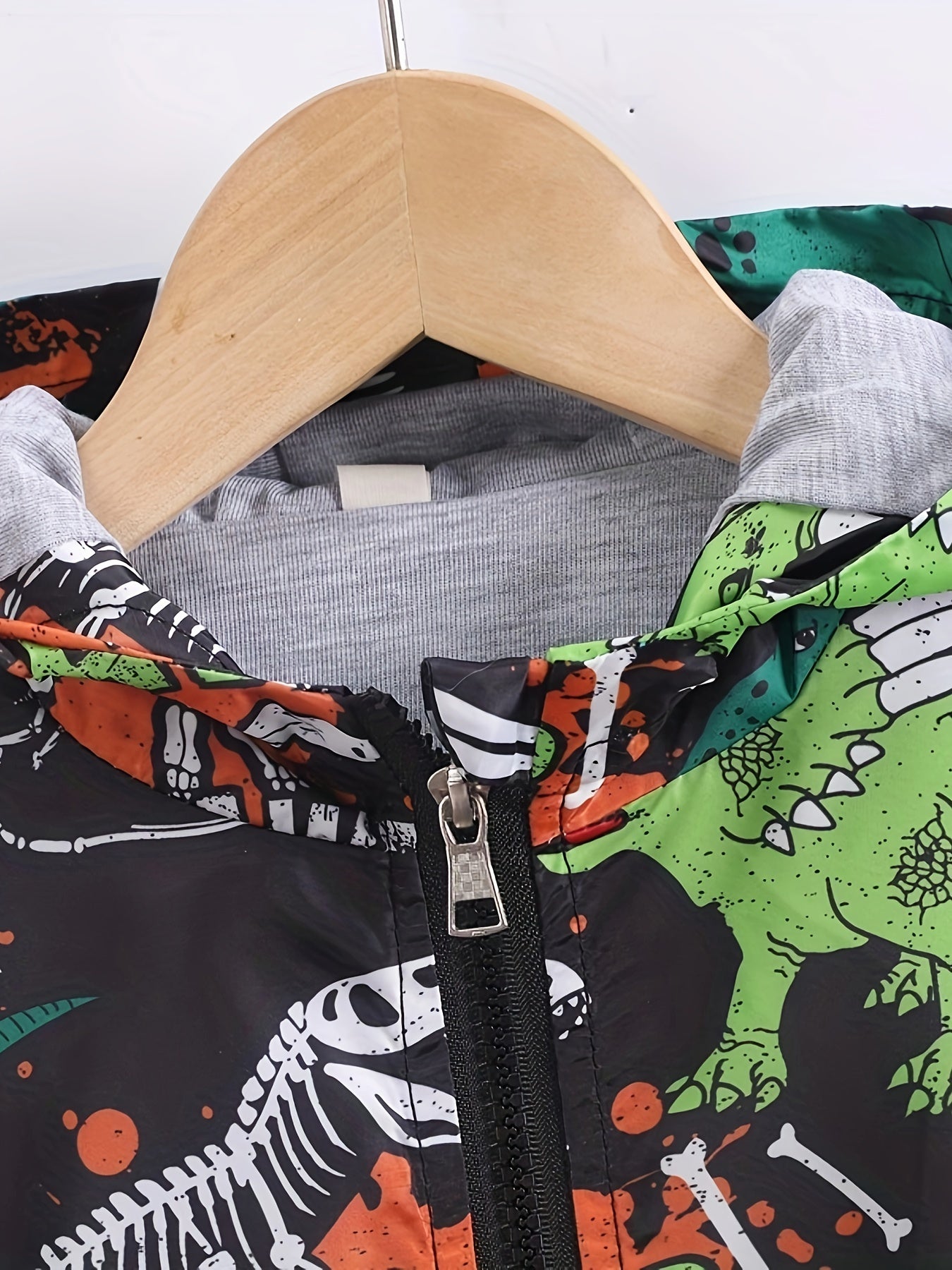 Vibrant Boys' Dinosaur Print Windbreaker Jacket - Water Resistant,