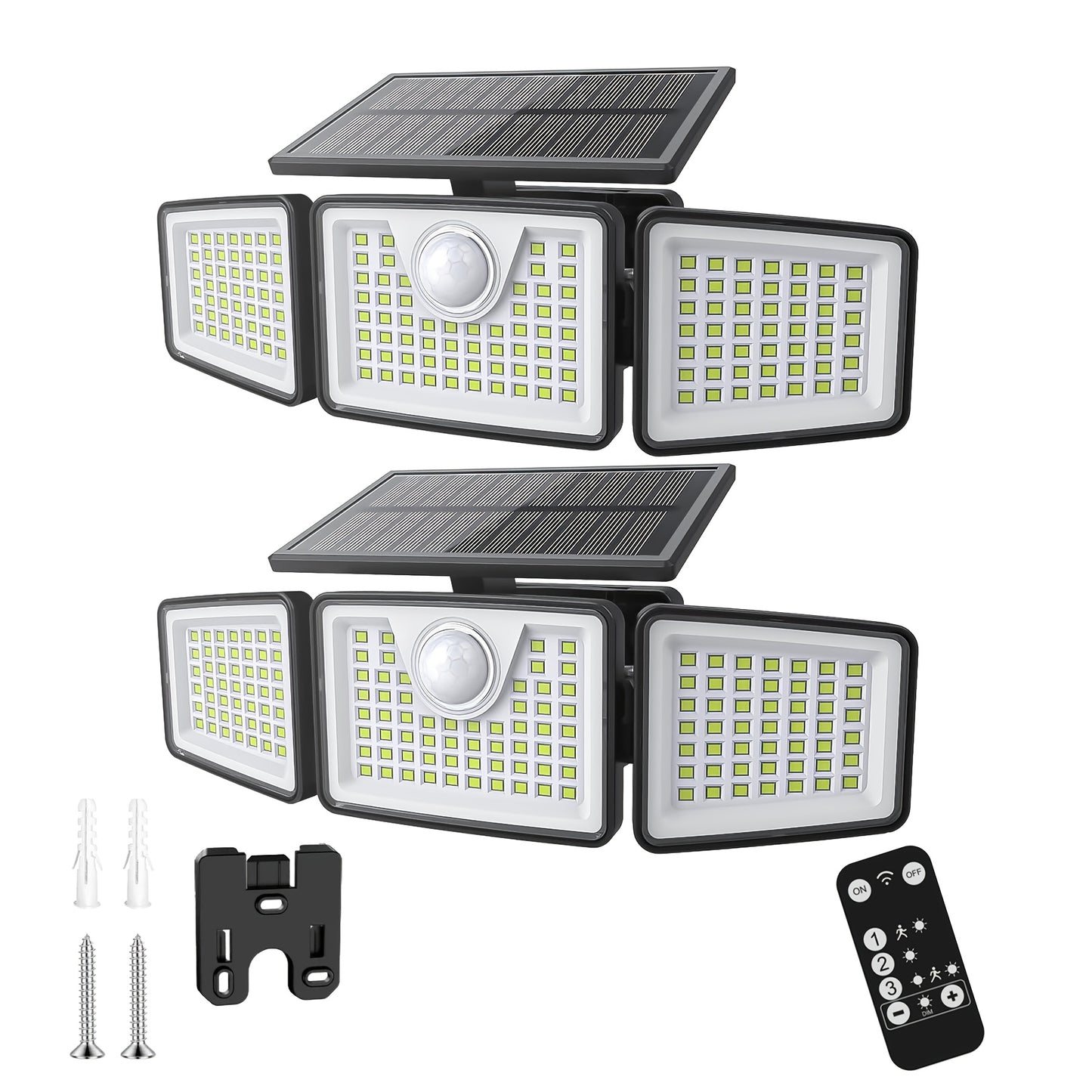 2500 Lm Solar Lights for Outdoors with Motion Sensor | 3- 270° Wide Angle Street Area Lights, IP65 Waterproof, 3 Modes, Remote Control, Suitable for Yard, Patio, Garage, Street, and More