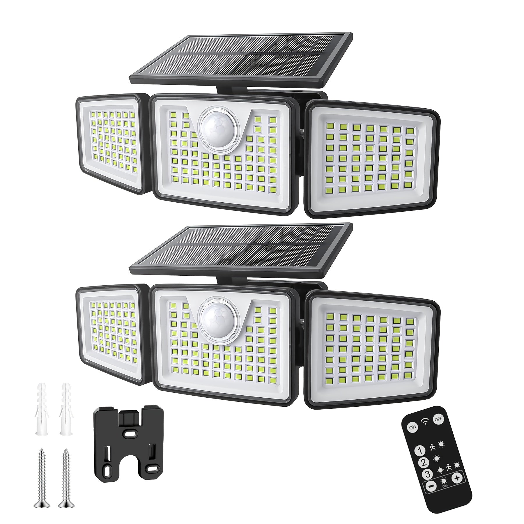 2500 Lm Solar Lights for Outdoors with Motion Sensor | 3- 270° Wide Angle Street Area Lights, IP65 Waterproof, 3 Modes, Remote Control, Suitable for Yard, Patio, Garage, Street, and More