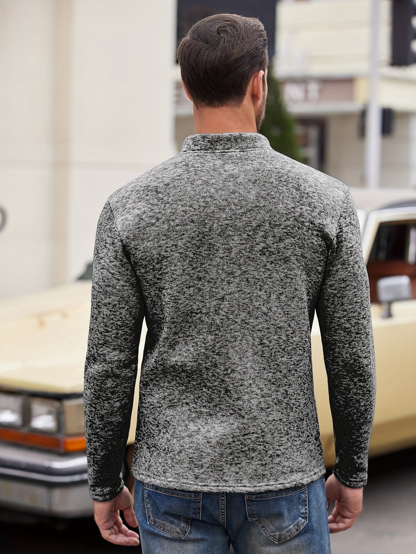 Cozy Knit Long Sleeve T-Shirt for Men - Soft Stand Collar, Chest Pocket, Versatile for Spring and Fall - Perfect for Casual Daily Wear