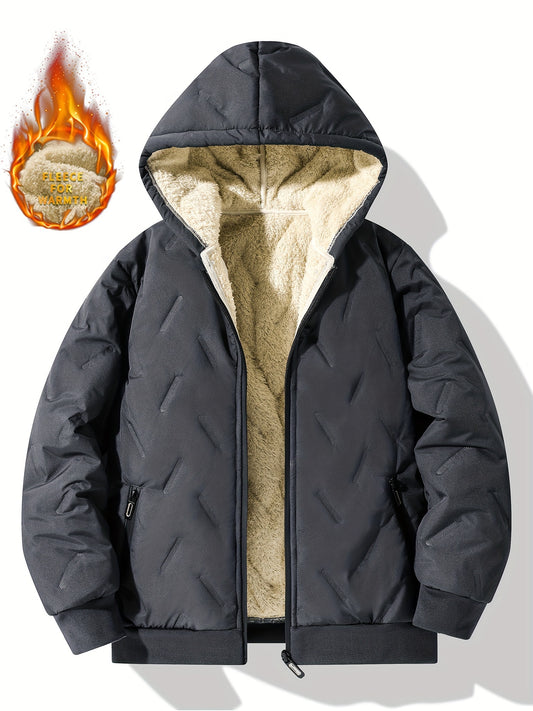 Plus Velvet Boy's Thermal Lined Puffer Hooded Coat Comfy Loose Fall Winter Jacket with Warm Zipper