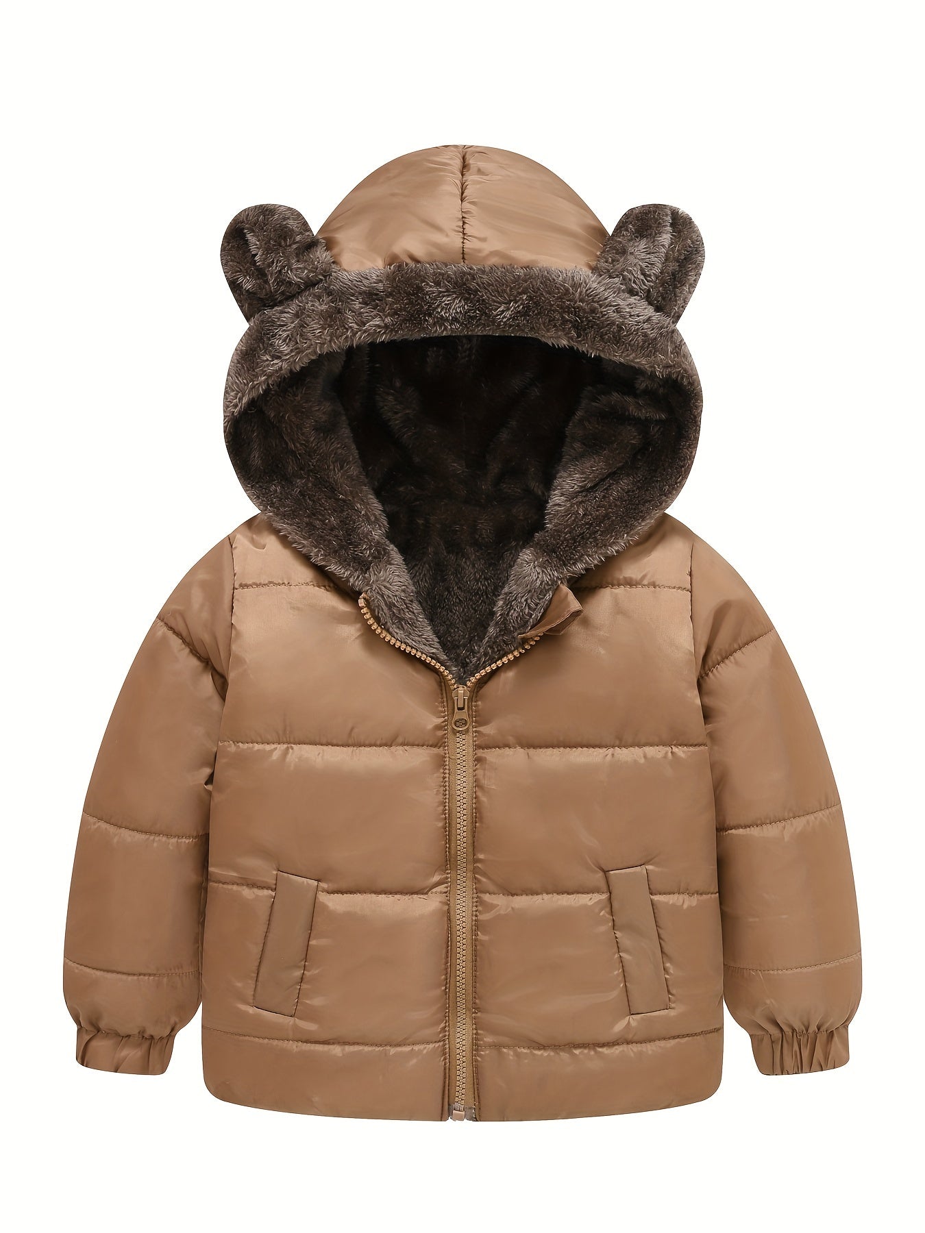 Cozy Kid's Fleece Lined Hooded Jacket - Down Alternative Padded Coat for Winter Outdoor, Zip-Up, Warm, Boy's Clothing