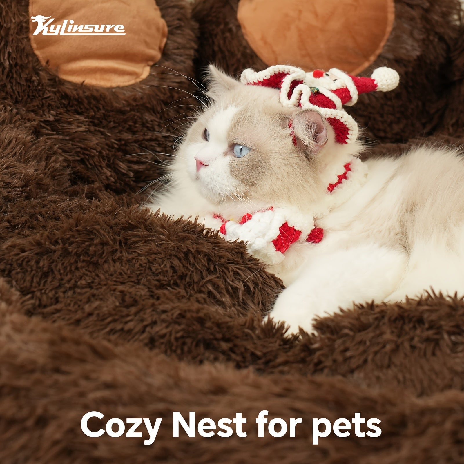 Warm And Comfortable Soft Dog Round Mattress - Coffee Colored - Cute Bear Paw Shaped Dog Bed And Cat Bed - Calm Donut Pet Bed - Plush Dog And Cat Cushion Bed With A Pet Scarf