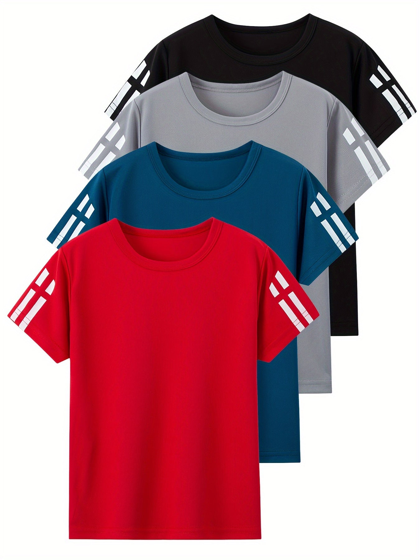 4pcs Boys’ Quick Dry Athletic T-Shirts – Casual Loose Fit Mesh Summer Tees