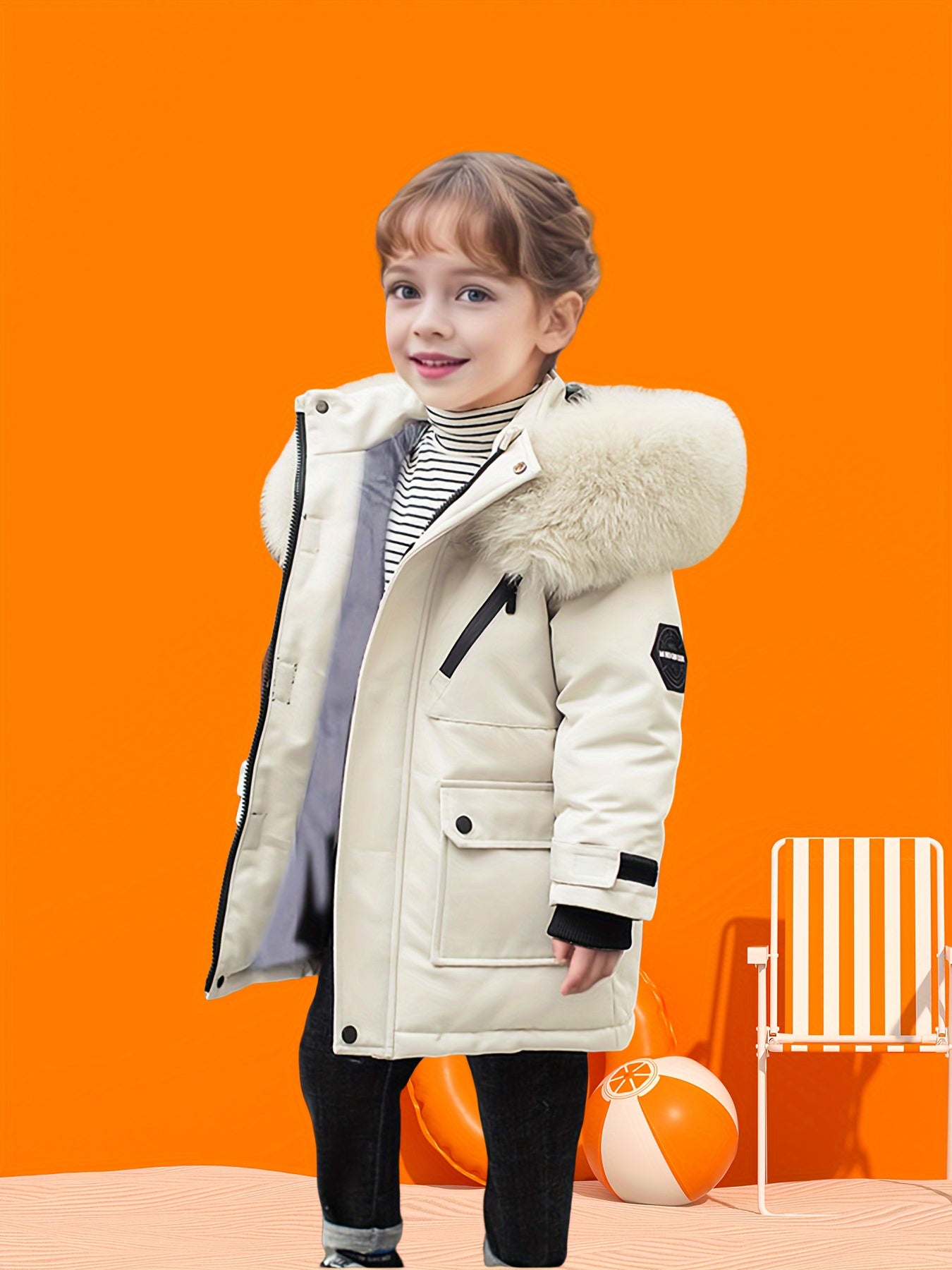 2025 Kids’ Winter Down Jacket – Geometric Hooded Duck Feather Coat with Pockets