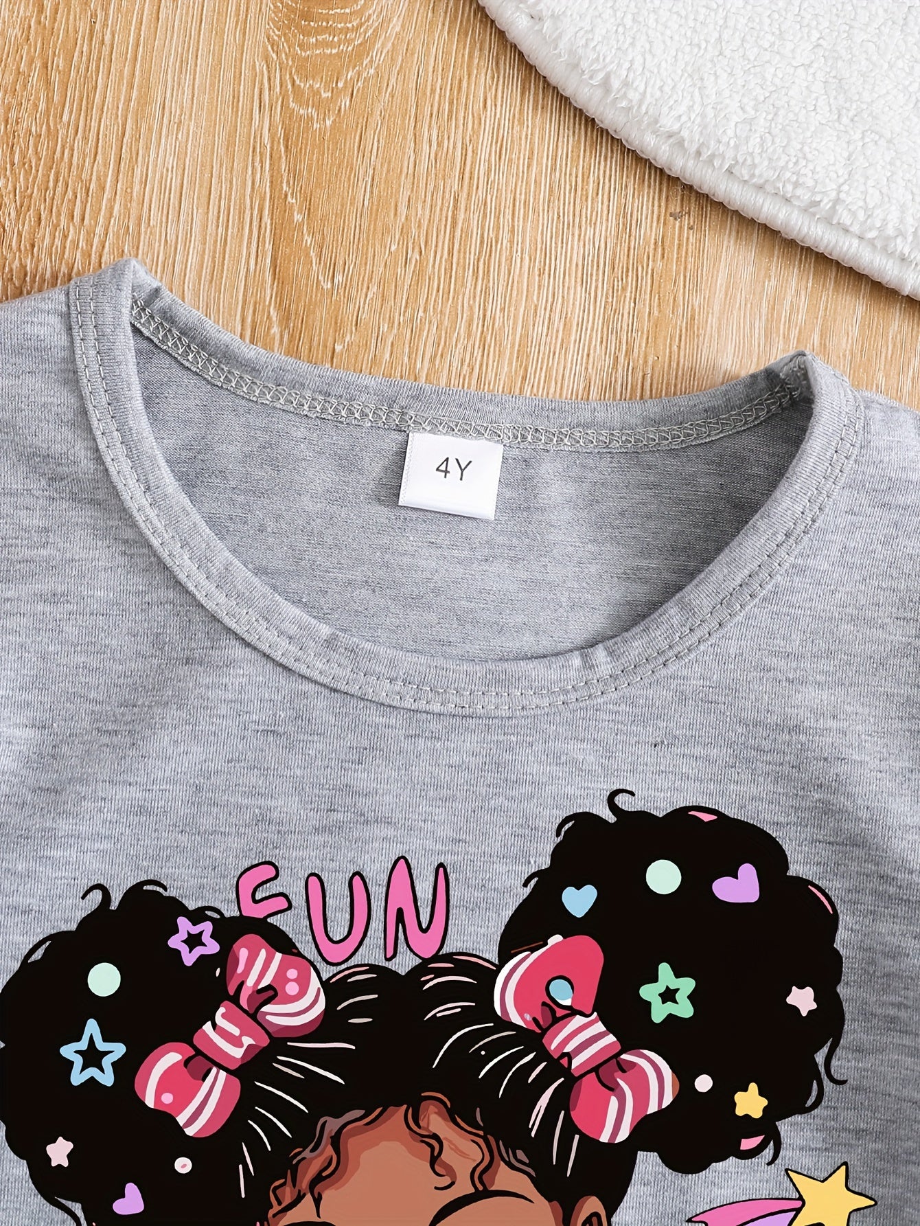 Sweet Girls Cartoon Doll Graphic Print Short Sleeve Tee & Denim Shorts