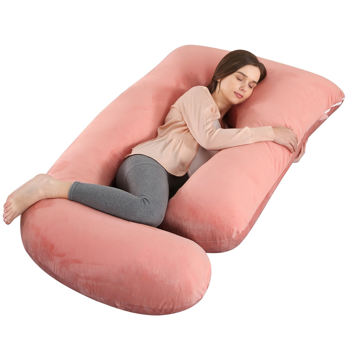 60-inch J-Shaped Full Body Pillow, Maternity Pillow, Maternity Full Body Pillow with Velvet Pillowcase, Full Body Pillow with Back, Leg, And Tummy Support, Helps Ensure Adequate, Comfortable Sleep, Halloween And Christmas Gif