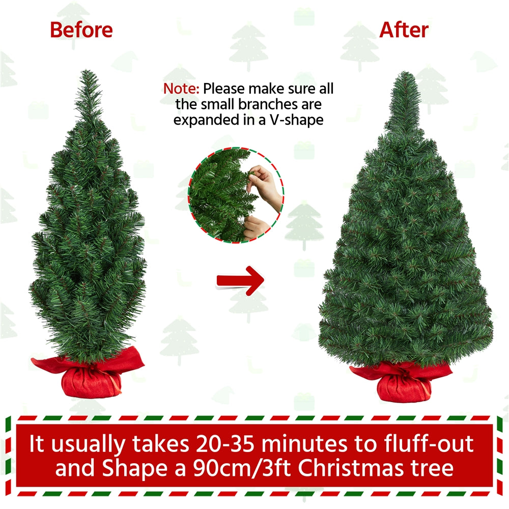 Costoffs 2ft/3ft Christmas Tree, Artificial Small Christmas Tree with PVC Branch Tips, Green Xmas Tree for Home, Office Decoration