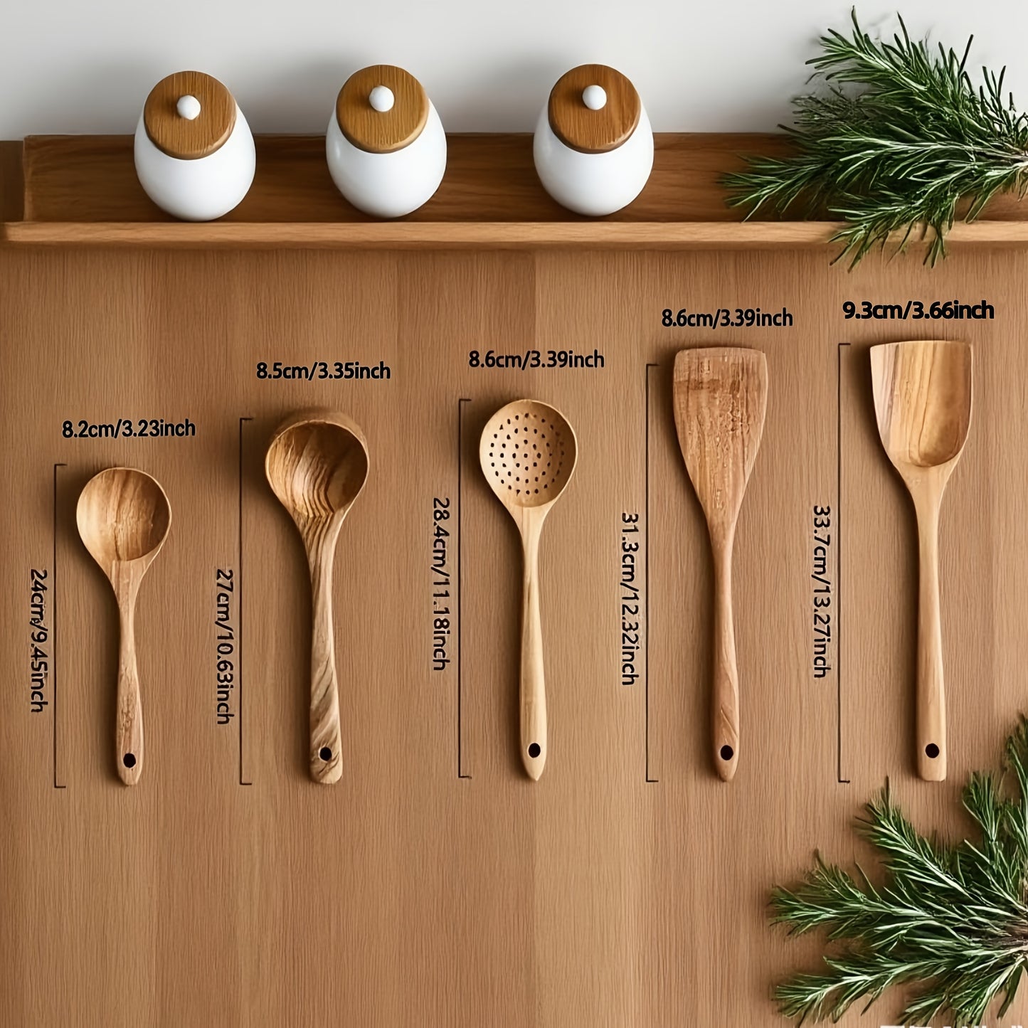 5pcs/3pcs/4pcs Premium Wooden Kitchen Utensil Set - Ergonomic Handles, Natural Wooden Spoon, Stirring Spoon, Soup Spoon Non-Stick Pan Turner, Heat-resistant & Easy to Clean, Durable Kitchen Essential Accessories, Perfect Chri