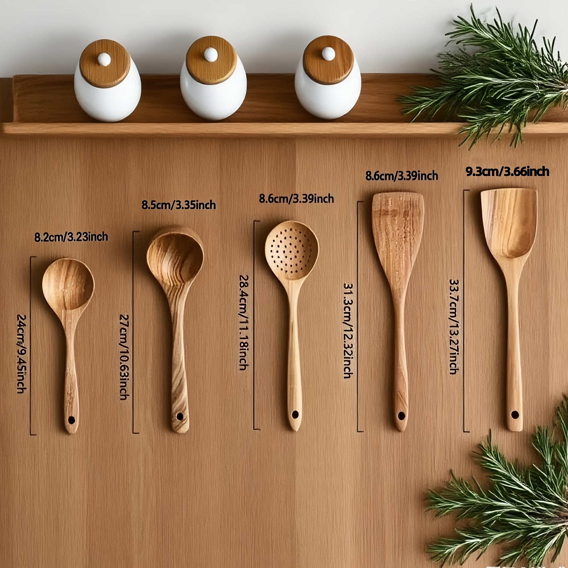 5pcs/3pcs/4pcs Premium Wooden Kitchen Utensil Set - Ergonomic Handles, Natural Wooden Spoon, Stirring Spoon, Soup Spoon Non-Stick Pan Turner, Heat-resistant & Easy to Clean, Durable Kitchen Essential Accessories, Perfect Chri