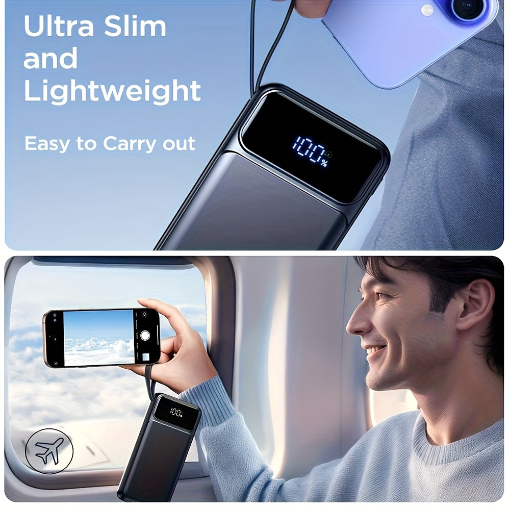 Power Bank: 20000mAh, 20W Fast Charging Portable Charger, Built-in Cable, USB C Battery Pack, Ultra-thin Portable Mobile Phone Charger. Spare Battery Suitable For All Mobile Phones And Tablets