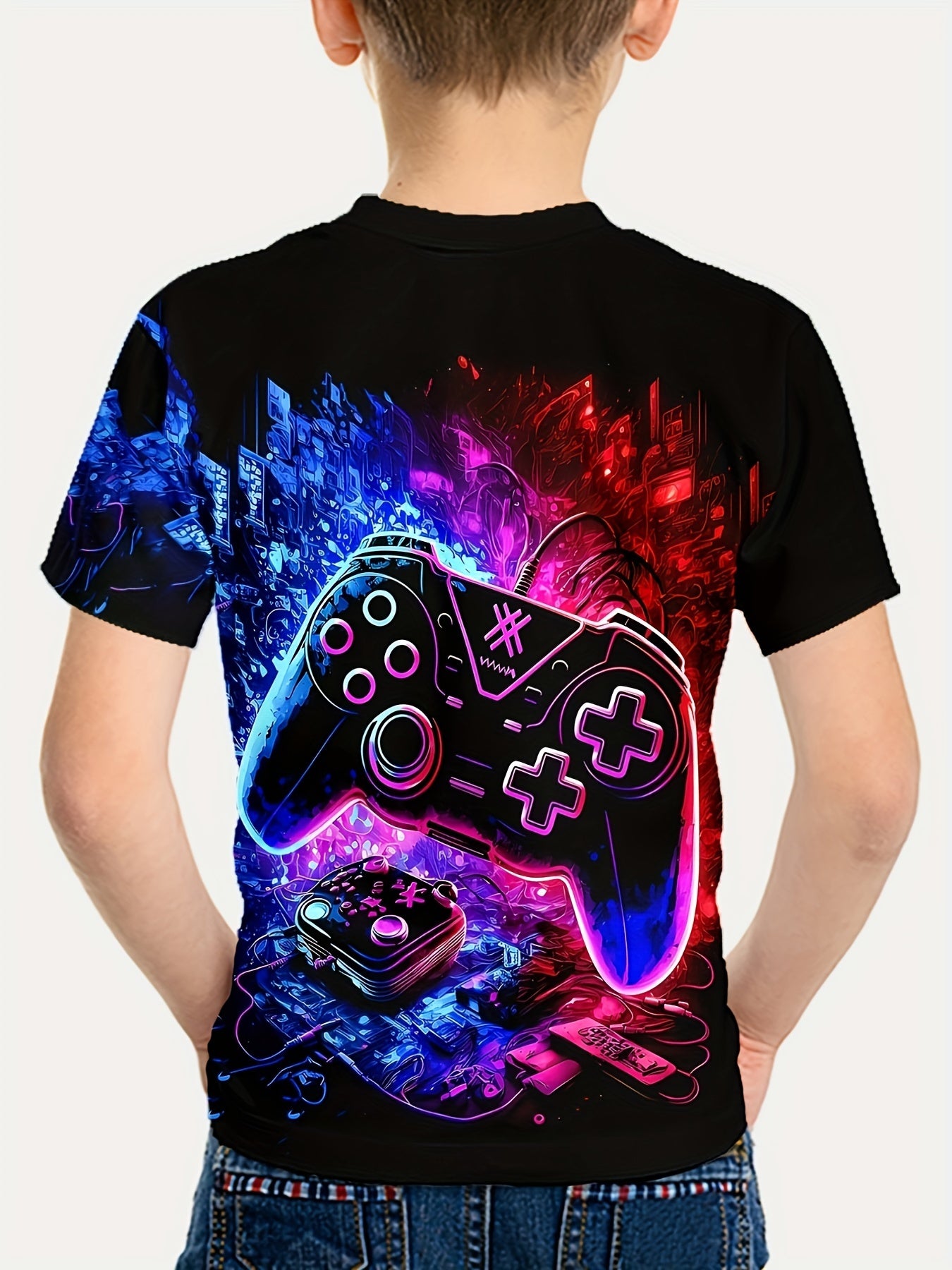 Colorful Game Console 3D Print T-Shirt, Tees For Boys, Casual Short Sleeve T-shirt For Summer Spring Fall