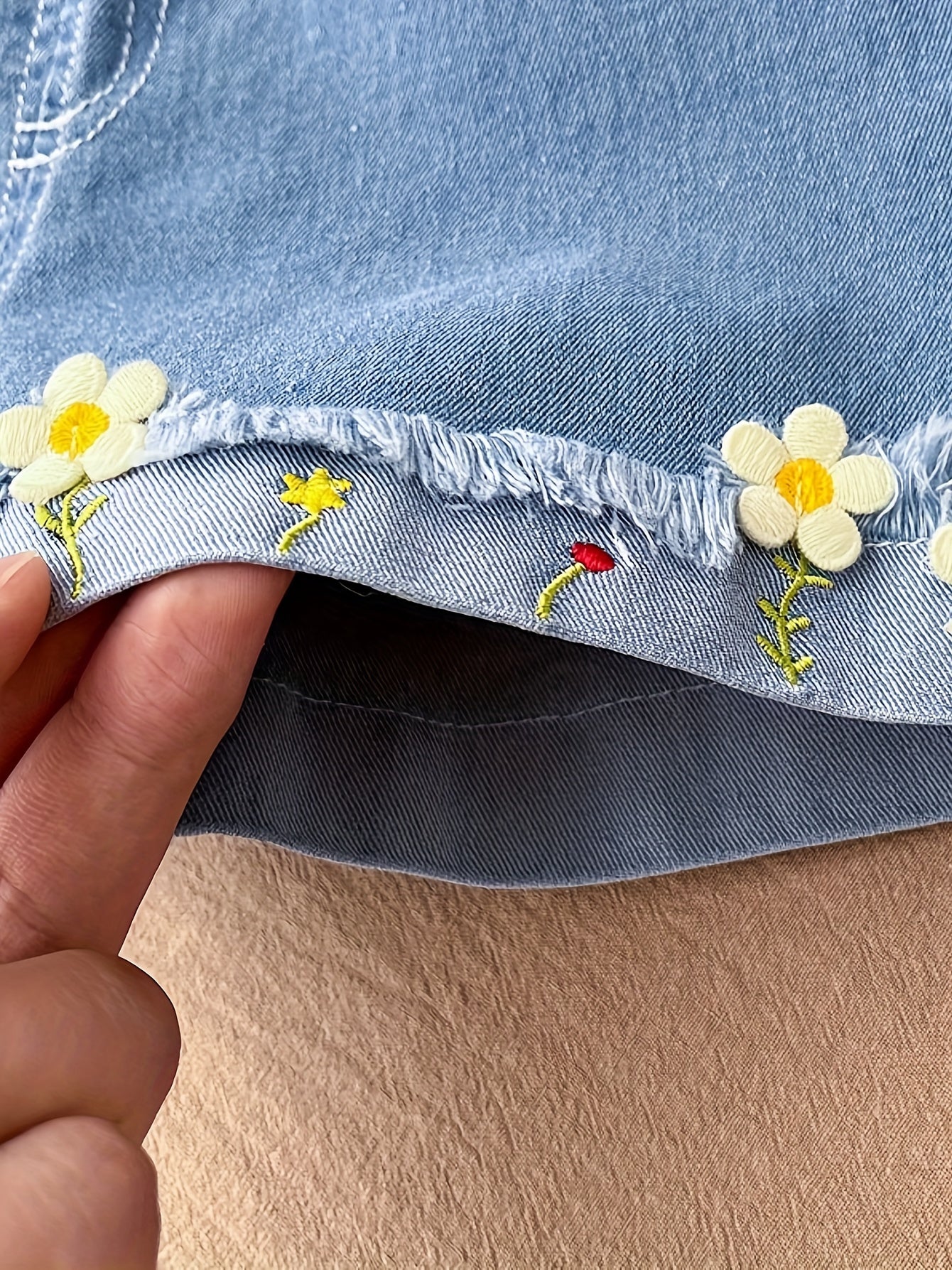 Girls Casual & Trendy Flowers Decor Denim Shorts For Spring & Summer