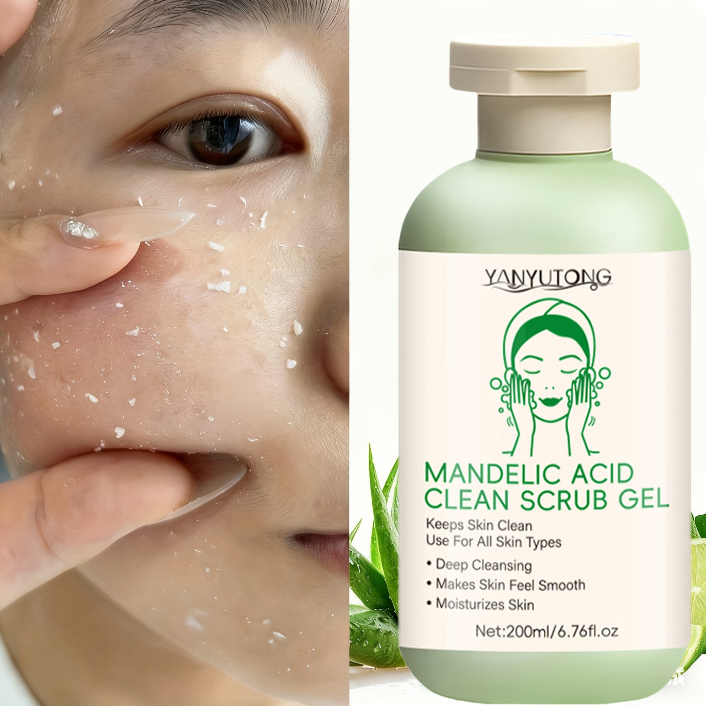 200ml Deep Cleansing Exfoliating Gel, With Mandelic Acid - Aloe Vera And Rose Extract, Long-lasting Moisturizing To Clean Pores, Exfoliating Gel For Face And Body, Suitable For Daily Use