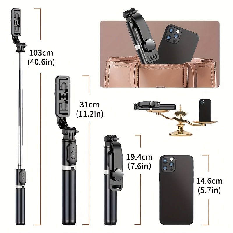 40" Selfie Stick Tripod with Wireless Remote – 360° Rotating Expandable Phone Tripod for iPhone & Android