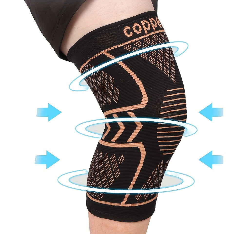 2pcs Copper Compression Fit Knee Sleeves For - High Elastic, Knee Brace For Men & Women, Breathable Knit, Supportive & Elastic, Suitable For Outdoor, Fitness, Various Ball Games, Very Suitable As Gifts