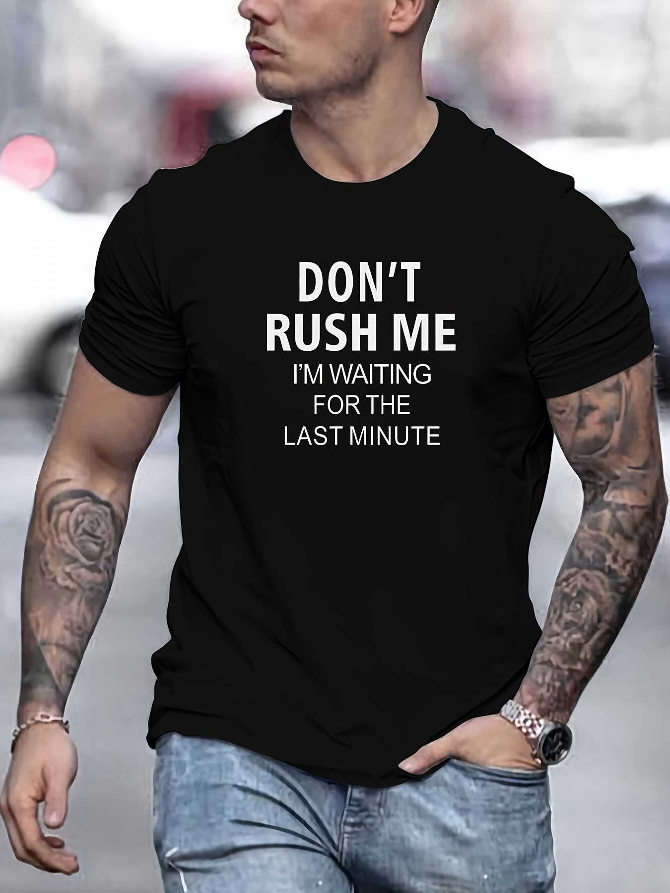 Don't Rush Me" Men's Cotton T-Shirt - Casual Crew Neck, Short Sleeve, Summer Tee in Solid Colors