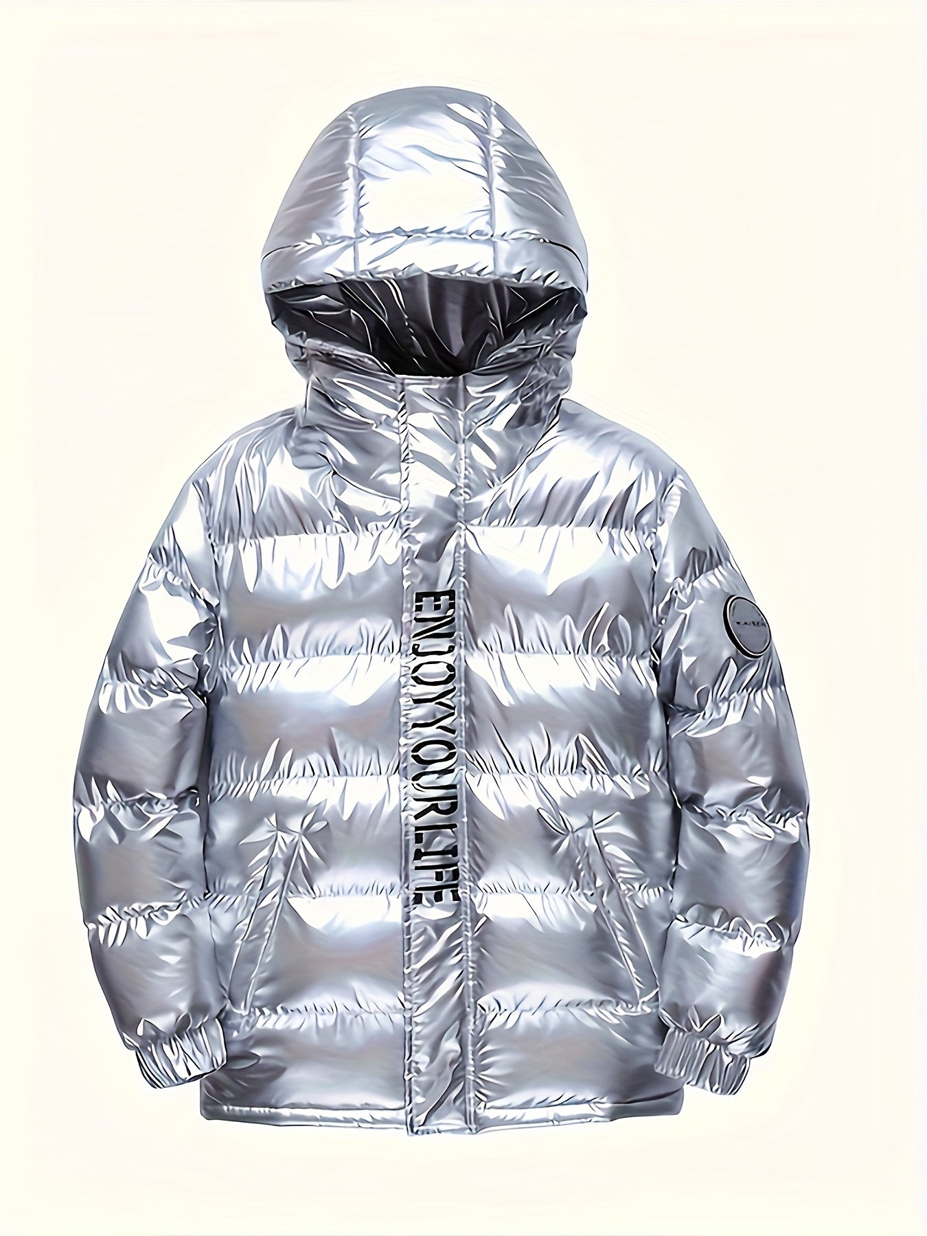 Boys' Warm Metallic Color Hooded Padded Jacket - Snow Suits with Zip Up Coat, Ego and Love Letters Print