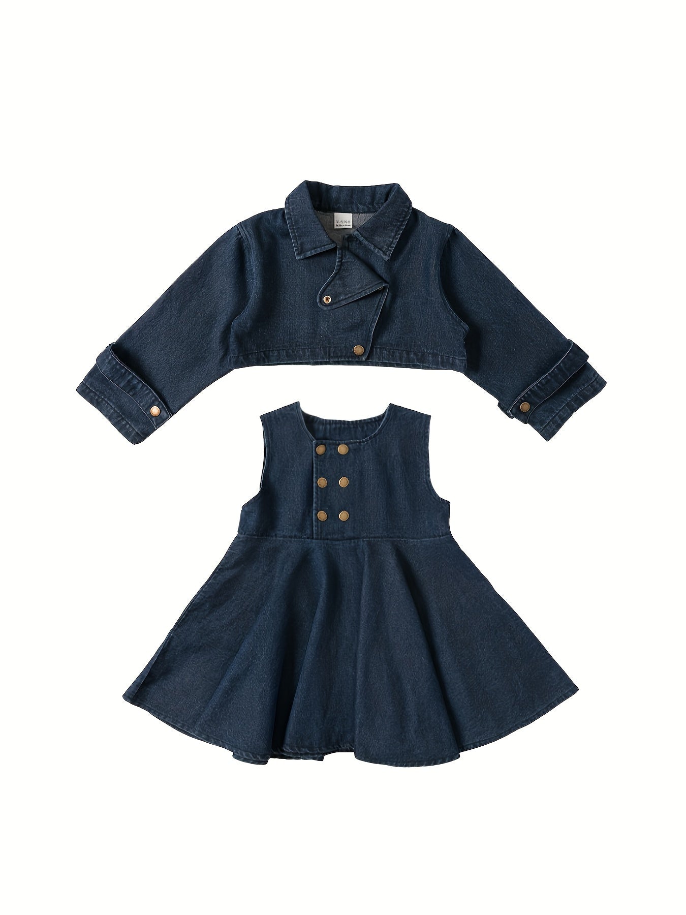 Girls’ 2PCS Denim Outfit – Sundress & Crop Jacket