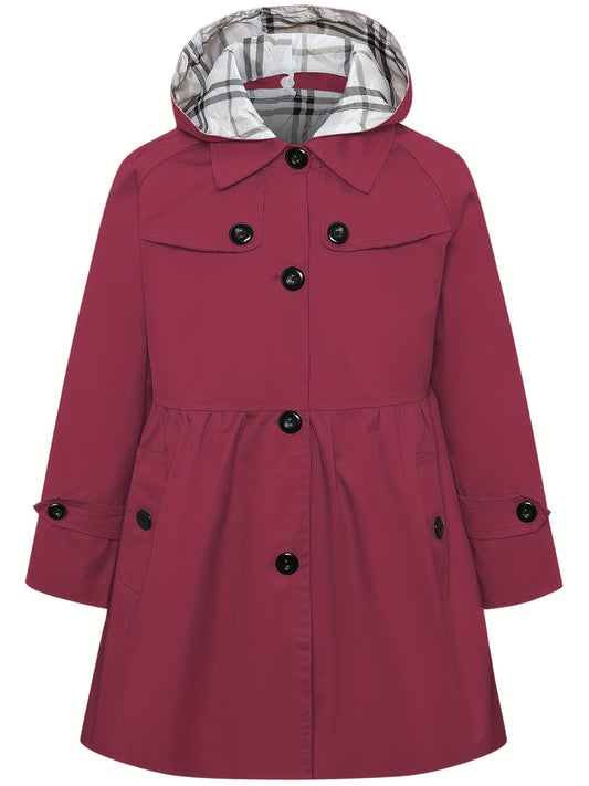 Girls Cute Button Up Trench Coat, Classic Lapel Coat, Elegant Trench Coat For Girls, Perfect For Daily Wear And Casual Outings In Spring And Autumn