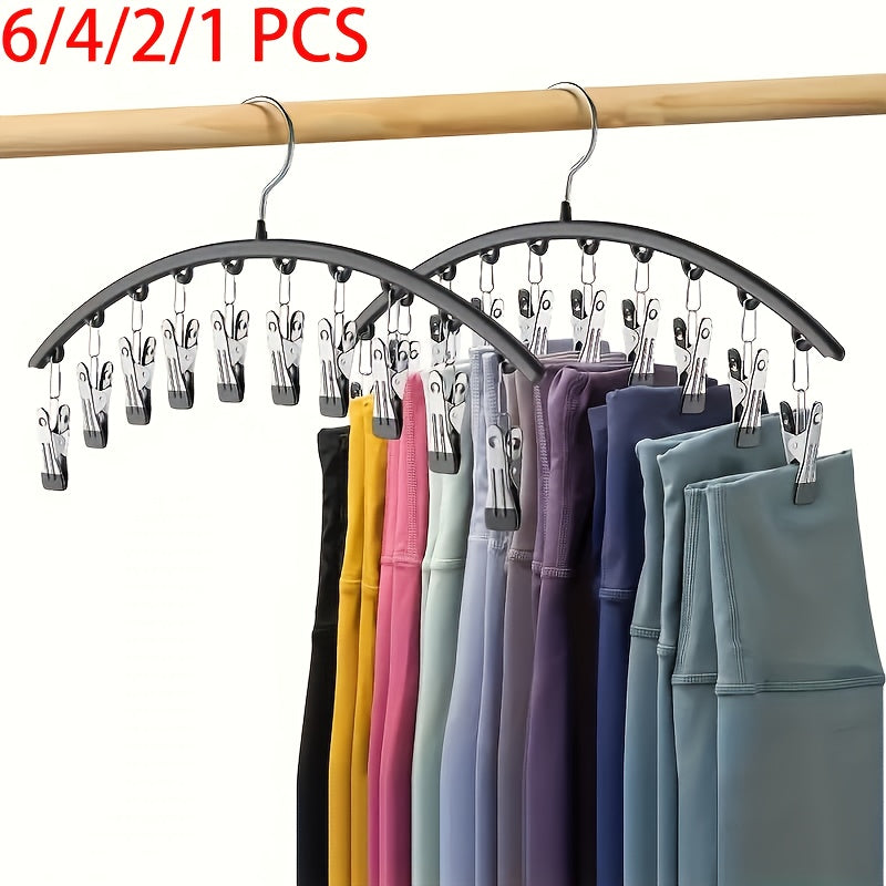 Space-Saving Stainless Steel Hanger With 10 Clips - 6pcs/4pcs/2pcs/1pc - Easy Install - Wall-Mounted Organizer For Cars - Clothes Hangers For Yoga Pants, Leggings& Socks
