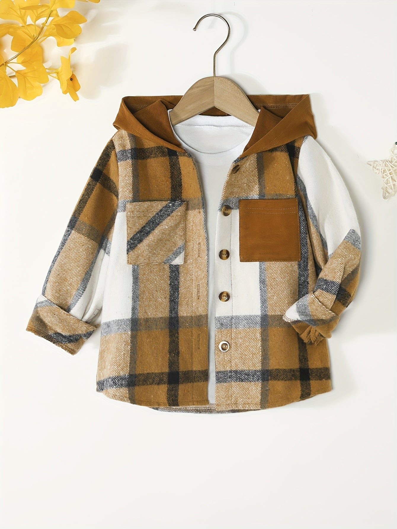 Kids Boys Plaid Shirts Long Sleeve Button Down Hooded Tops Spring Fall Outwear Shirts Jacket Clothes