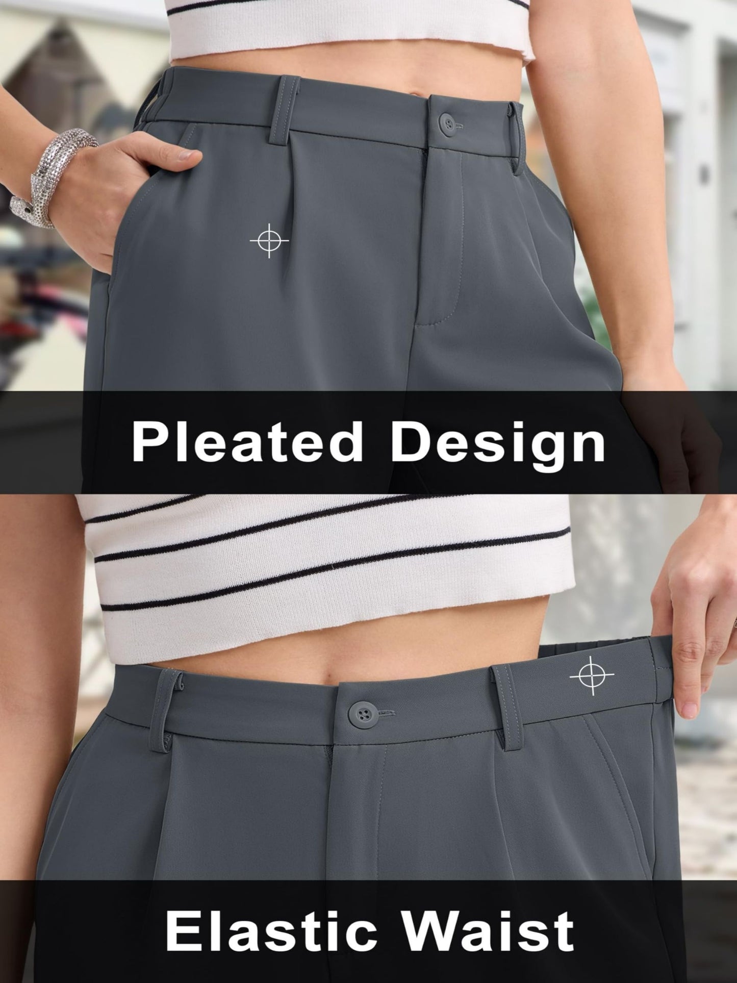 Women's Shorts Dressy Casual Pleated Straight Leg Shorts Summer Elastic Waist Mid Rise Shorts With Pockets Solid Casual Outdoor Shorts Straight-Leg Camping Shorts Breathable Lightweight Stylish Running Shorts