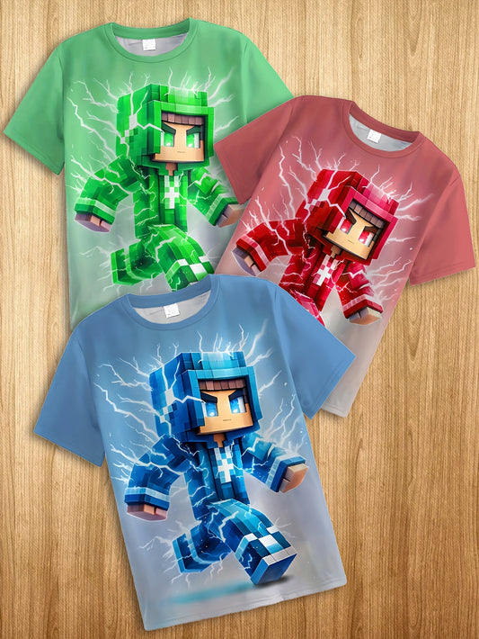 Multi-Pack Cartoon Robot Novelty Fashion T-Shirts, Short Sleeve Tees for Spring/Summer/Autumn