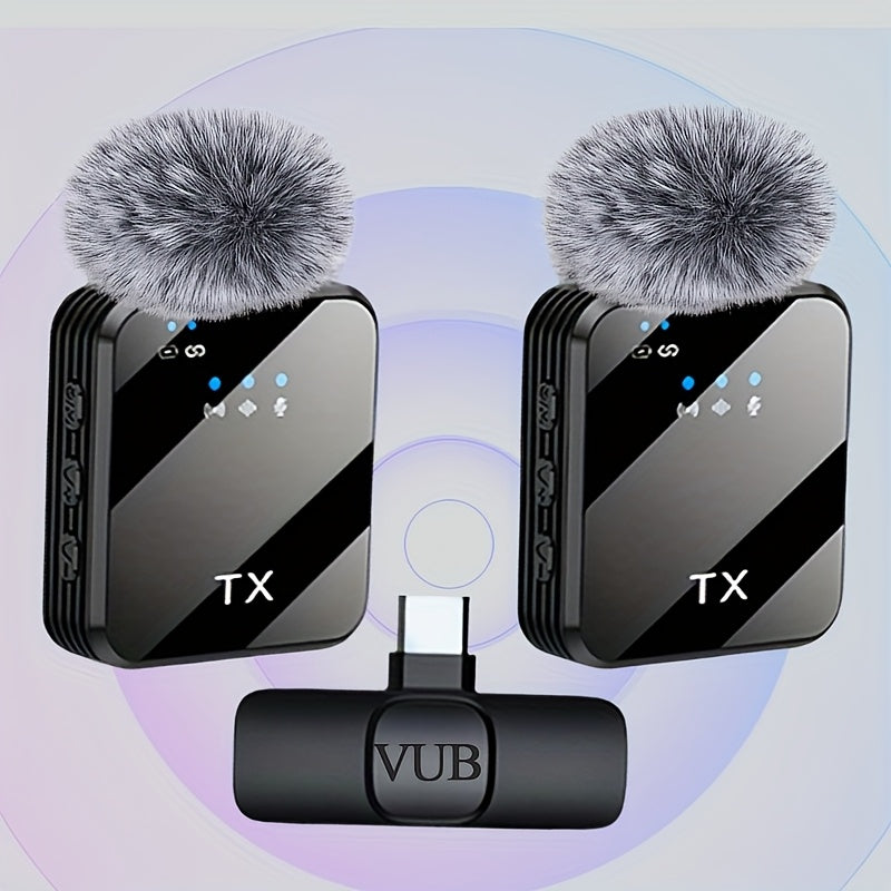 A Professional Wireless Lavalier Microphone Featuring Smart Noise Reduction, an Omnidirectional Condenser Mic, And a Windproof Pom-Pom. This 2-In-1 Wireless Lavalier Mic Is Ideal for Capturing Content Such As Live Streams, In