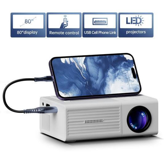 Compact Projector, Portable Video Projector, Home Cinema Projector, Compatible with Mobile Screen Display, Supports a Local Resolution of 1280X720P, Ideal for Offices, Outdoor Camping, And More, Film Projector