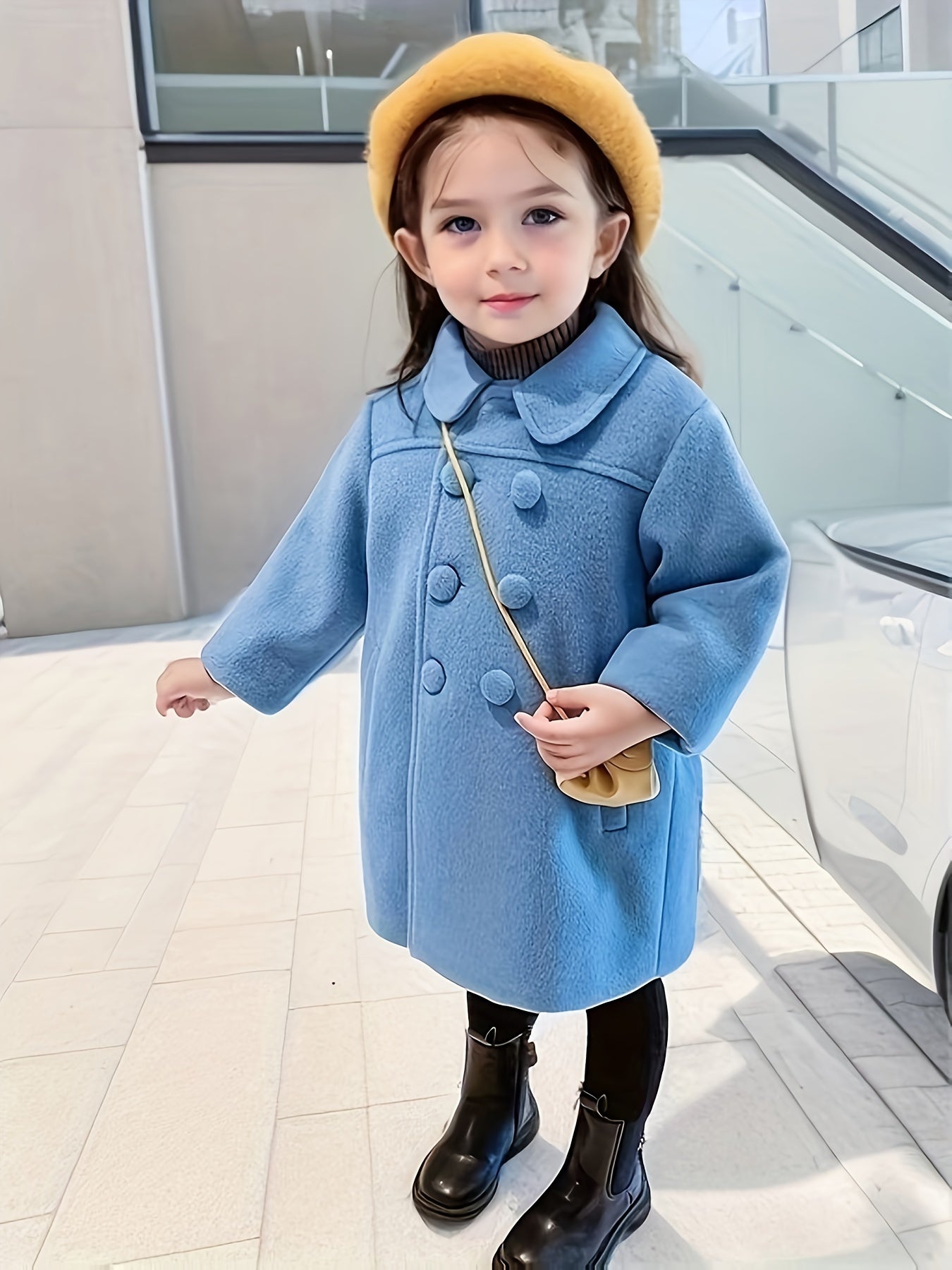 Versatile Girls' Cute Collared Solid Coat Jacket - Elegant Button Decor, Warm, Water-Resistant, and Breathable for Fall and Winter - Kids' Fashionable Outerwear for Casual Daily Wear and Special Occasions