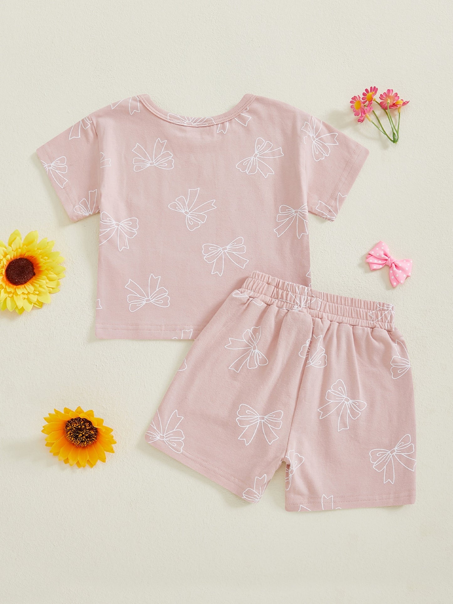 Toddler Girls Summer Outfit Bow Print Short Sleeve T-Shirt and Elastic Shorts Set Cute Summer 2pcs Clothes, Perfect for Outdoor