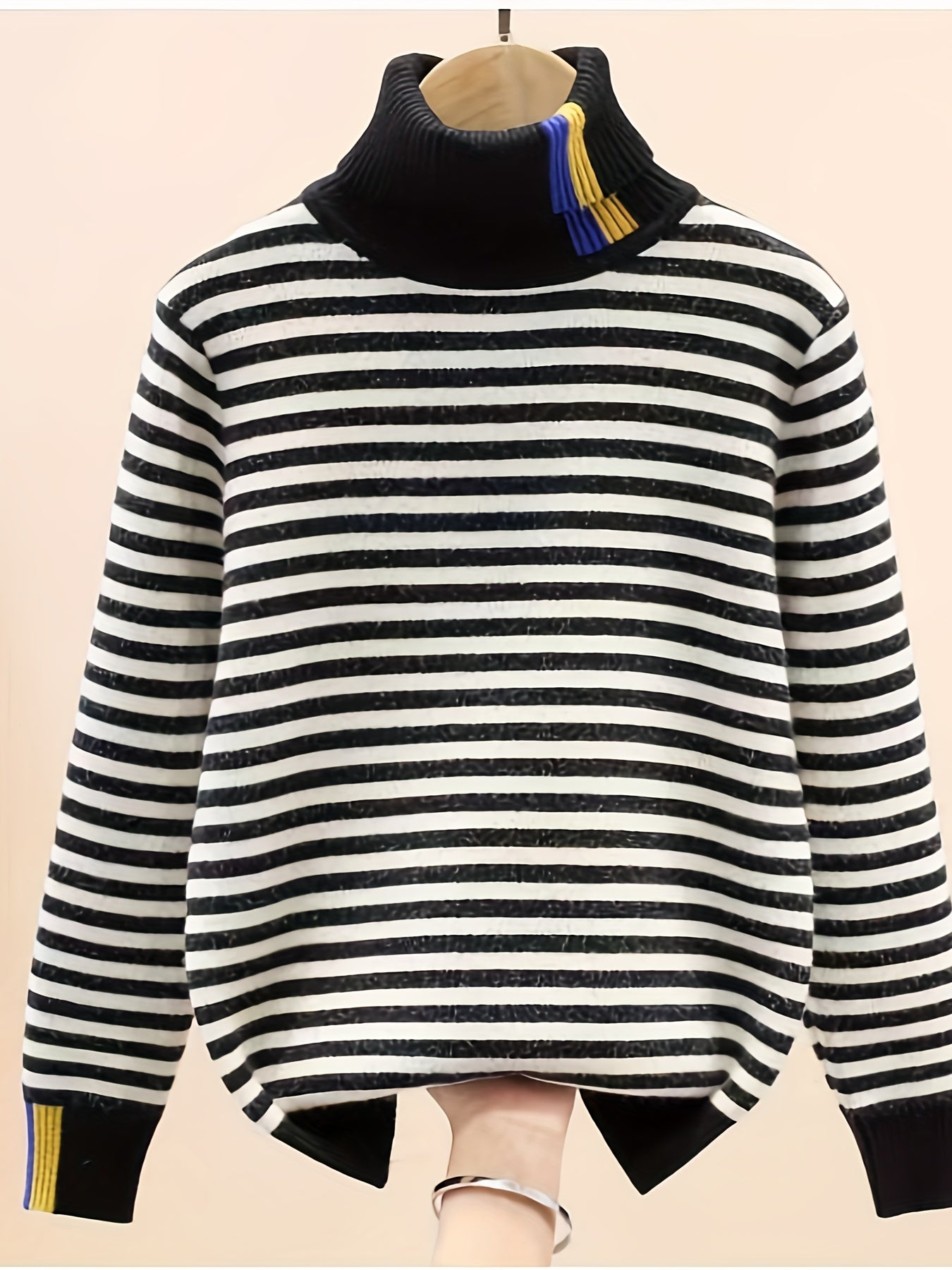 Cozy Girls' Long Sleeve Striped Knit Turtleneck Sweater for Autumn and Winter - Warm Layering Top