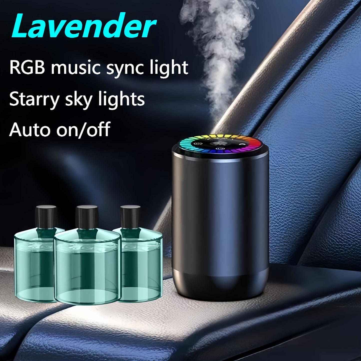 Smart Car Air Freshener with Aromatherapy Features, Featuring a Dynamic Light Display And a Starry Sky Mode. It Uses Natural French Scented Essential Oils Or Perfumes, Allows for Adjustable Fragrance Strength