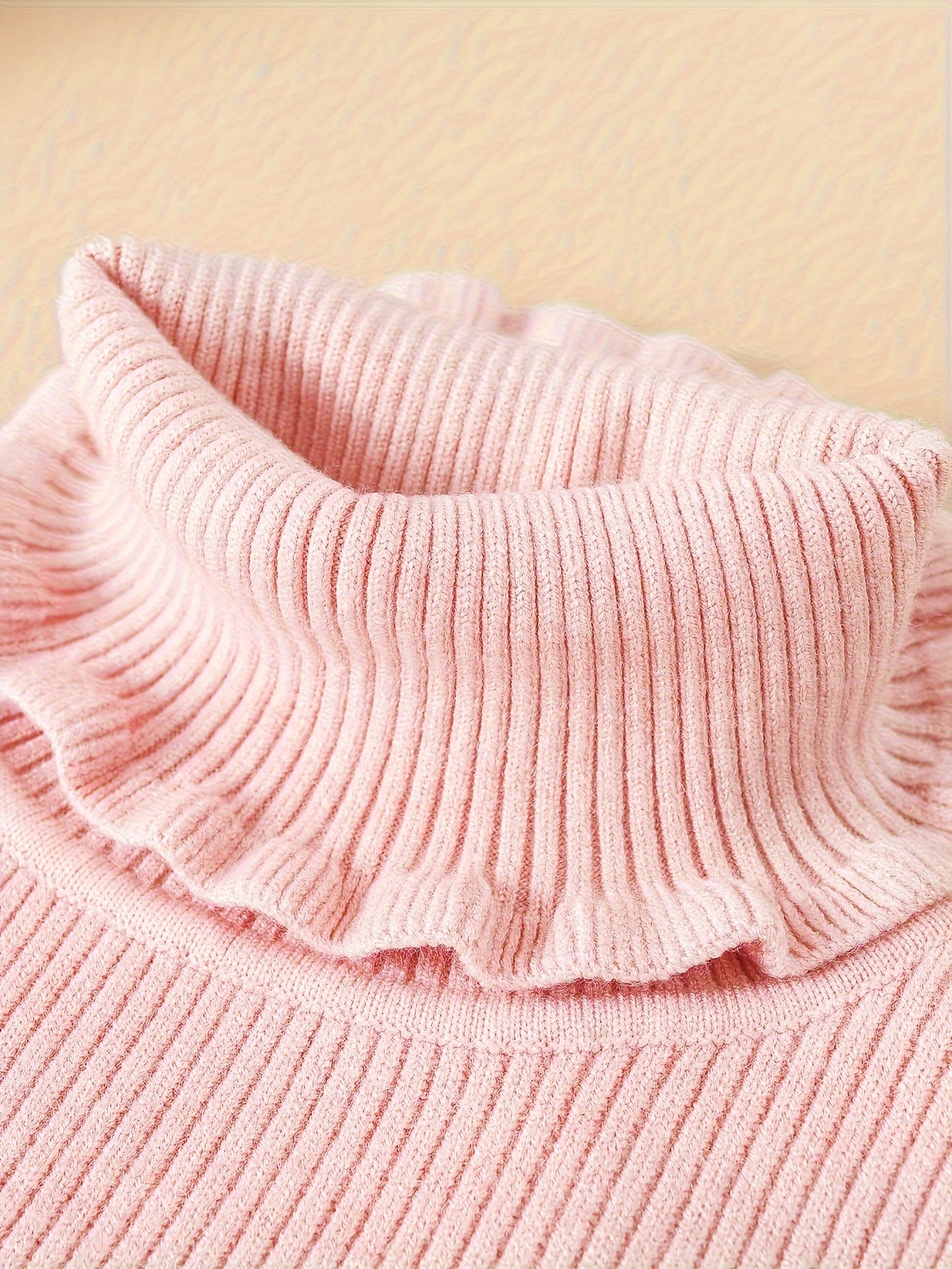 Girls' High Collar Sweater Casual Style with Solid Pattern And Long Sleeves, Slightly Stretchy Knitted Fabric with Elegant Detail