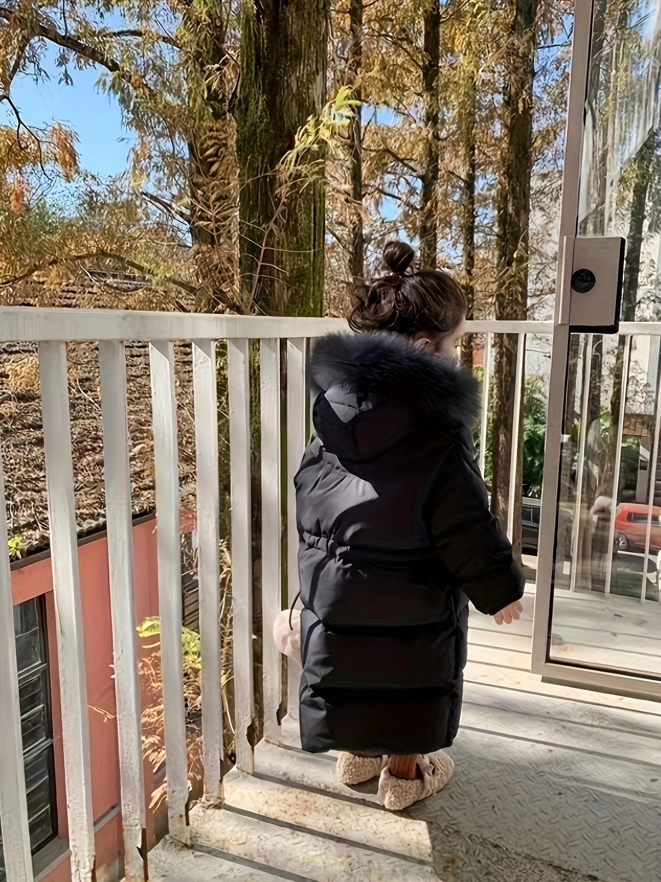 Vibrant Furry Hooded Long Length Snow Coat for Girls - Soft Padded, Stylish, Water-Resistant, and Warm - Perfect for Autumn and Winter Outdoor Play