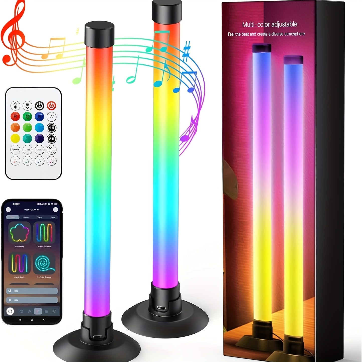 2PCS RGBIC Light Bars – App & Remote USB Mood Lights with Music Sync (16M Colors, 8 Modes)