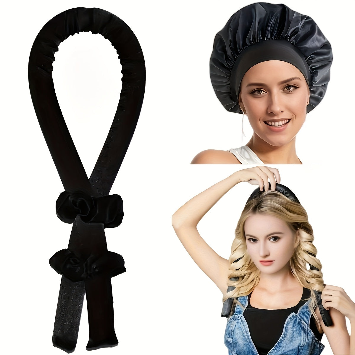A Set of 4 Heatless Curling Rods And Satin Sleep Caps Suitable for All Hair Types — view 3 of beauty & personal care