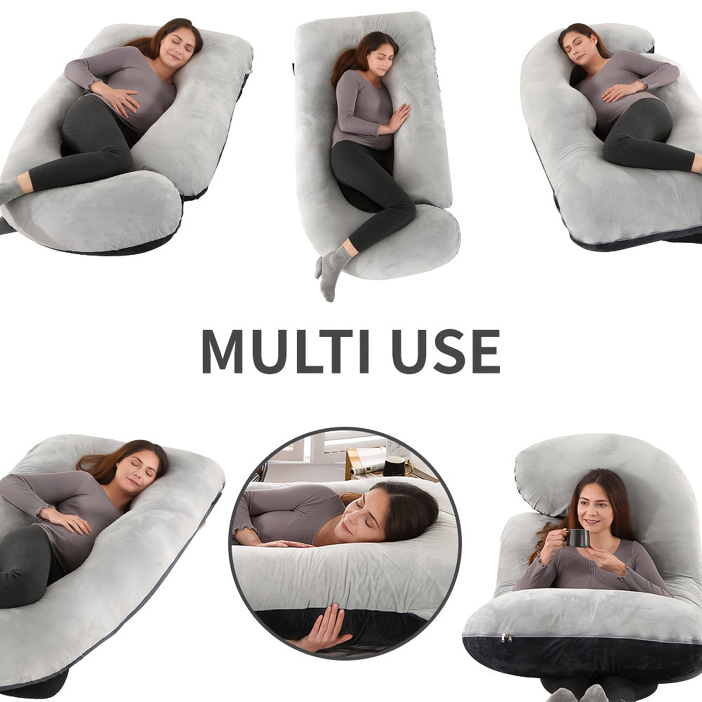 60-inch J-Shaped Full Body Pillow, Maternity Pillow, Maternity Full Body Pillow with Velvet Pillowcase, Full Body Pillow with Back, Leg, And Tummy Support, Helps Ensure Adequate, Comfortable Sleep, Halloween And Christmas Gif