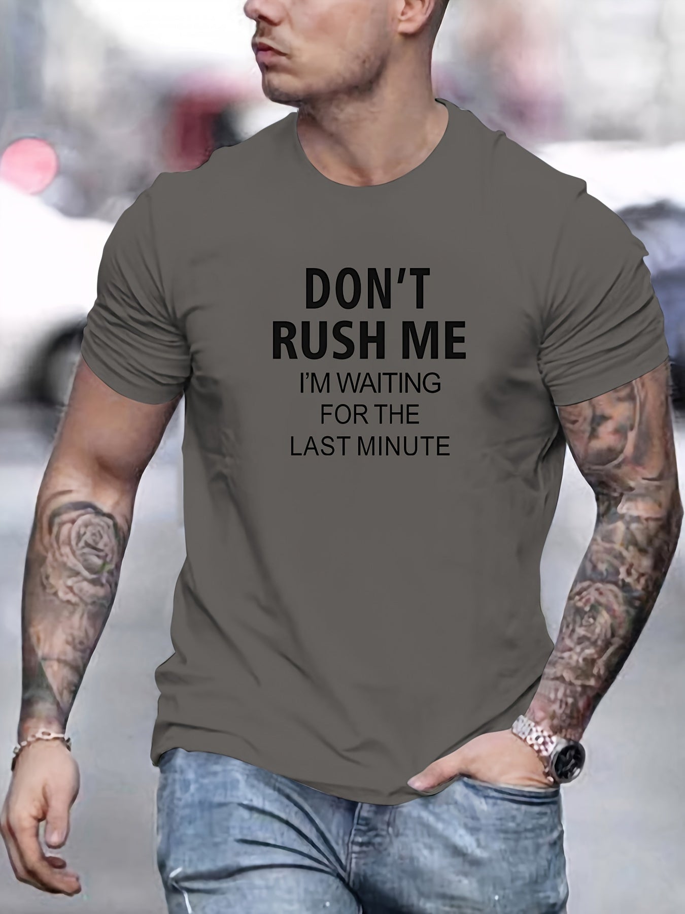 Don't Rush Me" Men's Cotton T-Shirt - Casual Crew Neck, Short Sleeve, Summer Tee in Solid Colors