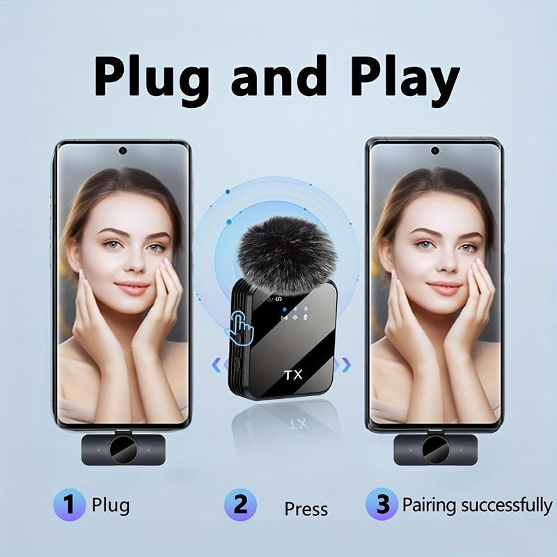 A Professional Wireless Lavalier Microphone Featuring Smart Noise Reduction, an Omnidirectional Condenser Mic, And a Windproof Pom-Pom. This 2-In-1 Wireless Lavalier Mic Is Ideal for Capturing Content Such As Live Streams, In