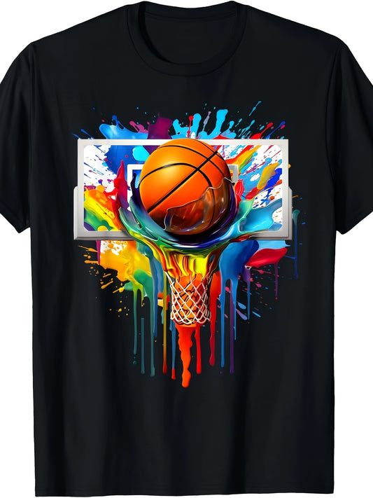 Men’s Tie-Dye Basketball T-Shirt – Colorful Cotton Slam Dunk Hoop Net Design