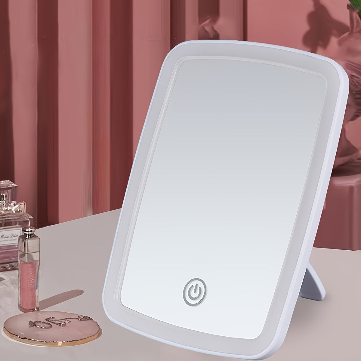 LED Makeup Mirror with Touch Sensor, Portable Folding Desktop Cosmetic Mirror, 3 Lighting Modes - White, Daylight and Warm Light, Adjustable Brightness, USB Charging, Compact for Travel, Gift for Ladies, Girls' Makeup Mirror,