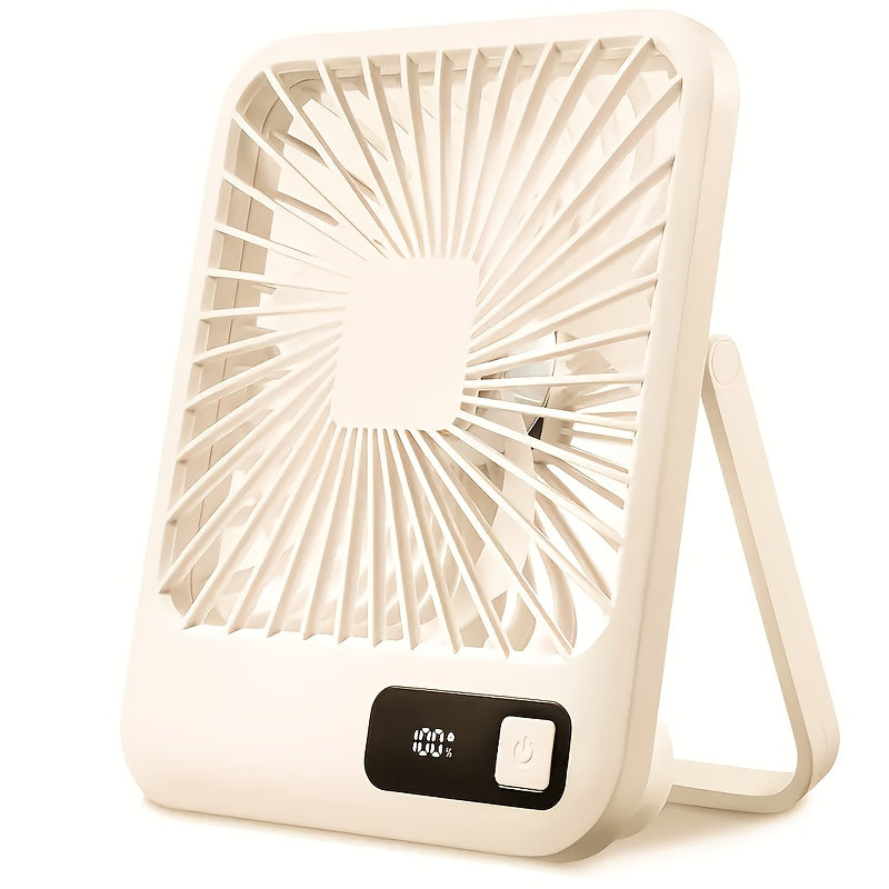 Portable USB Desktop Fan with Battery - Ultra-Quiet 5-Speed Adjustable & 180° Foldable Design, Digital Power Display, Polished Acrylic Finish, Compact for Home, Office, Travel, Air Conditioning, Portable Fan, Home Cooling, M