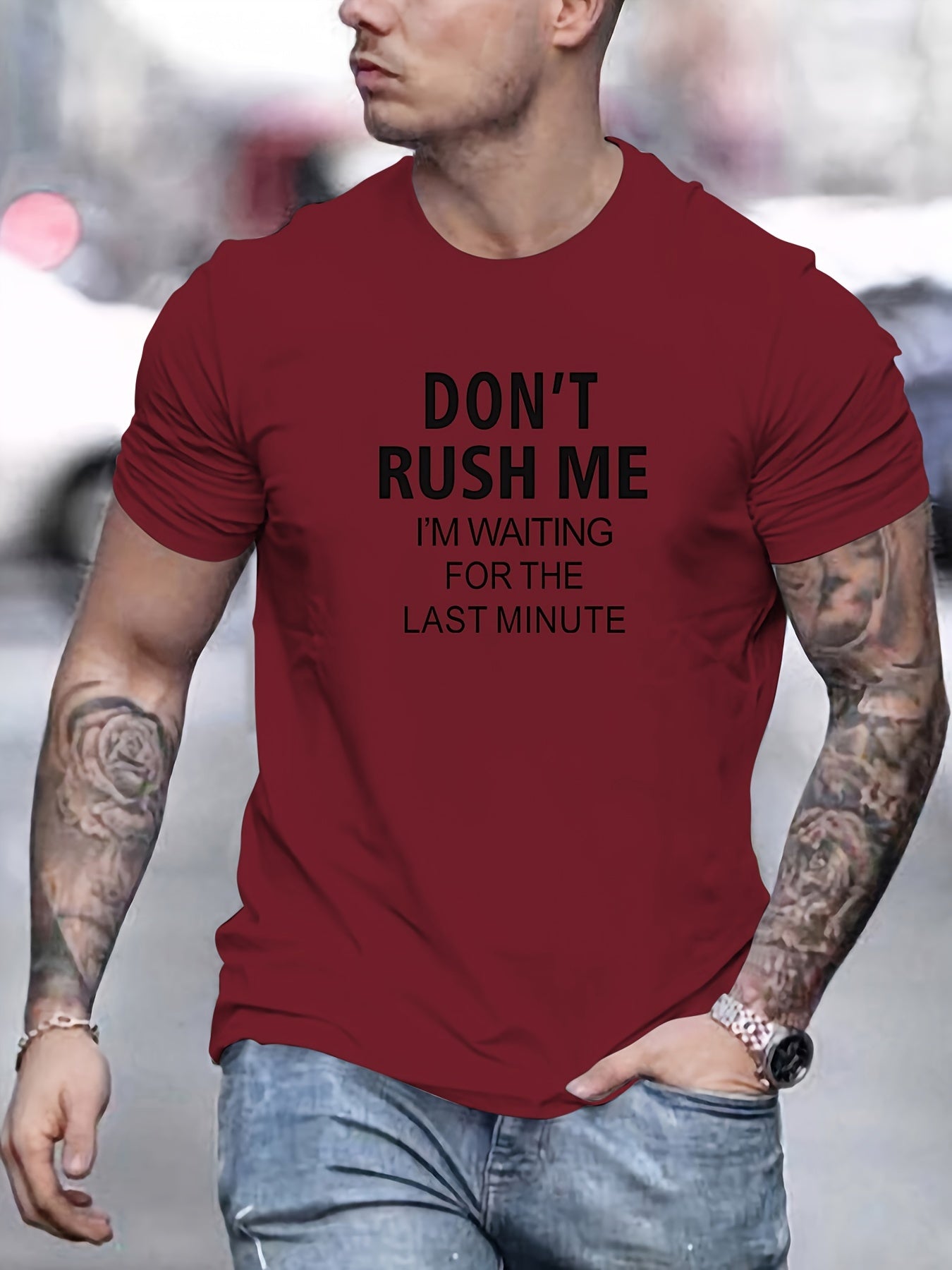 Don't Rush Me" Men's Cotton T-Shirt - Casual Crew Neck, Short Sleeve, Summer Tee in Solid Colors