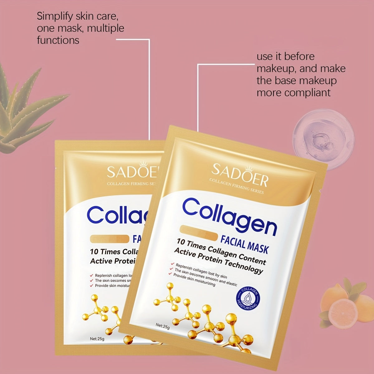 SADOER 10/30/90pcs Collagen Facial Masks - Deep Moisturizing, Firming, Alcohol-Free, Fragrance-Free, 16% Collagen for All Skin Types Halloween Christmas Gifts